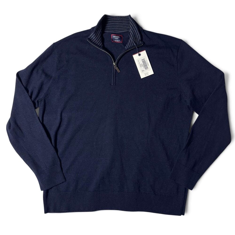 UNTUCKit Belguardo Merino Wool 1/4 Zip Sweater Mens Size XL Navy Quarter Zip NWT